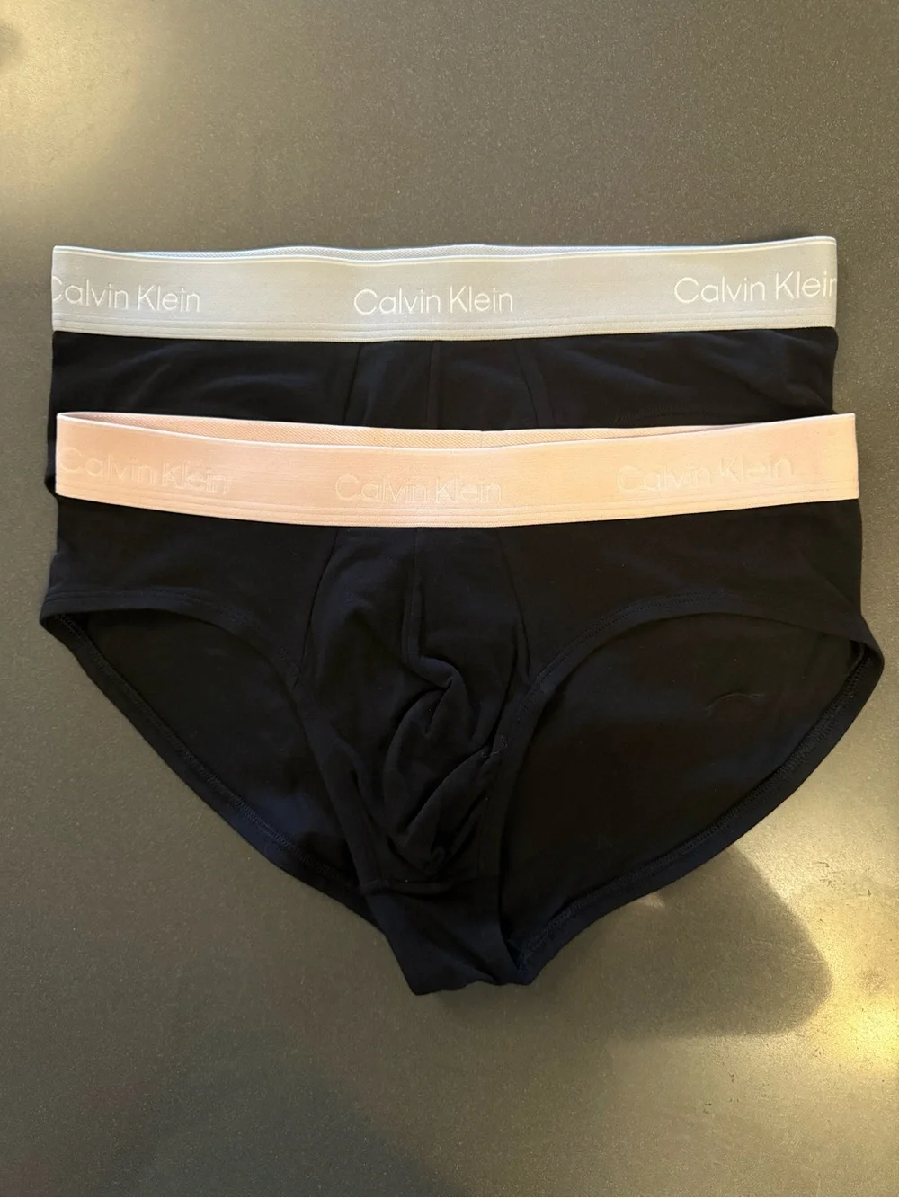 New Calvin Klein Men's Black Briefs with Pink & Gray Waistbands